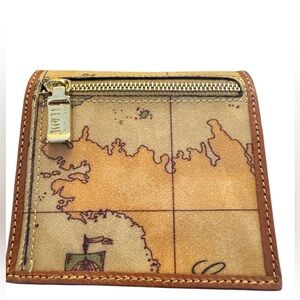 Alviero Martini 1ª Classe Geo Map Leather Zip Card Holder Wallet Italy